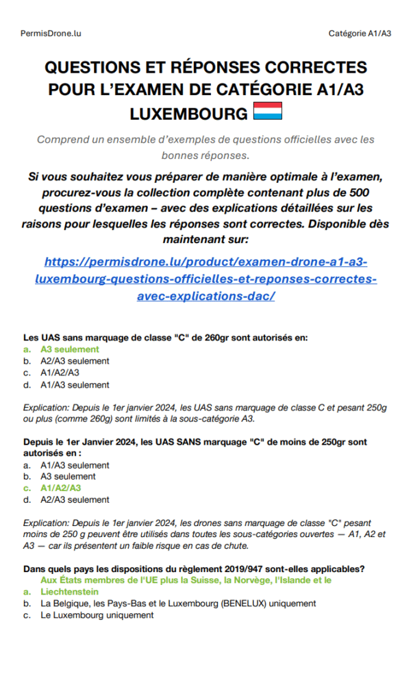 Examen Drone A1/A3 Luxembourg – Questions officielles et réponses correctes avec explications (DAC) – Image 3