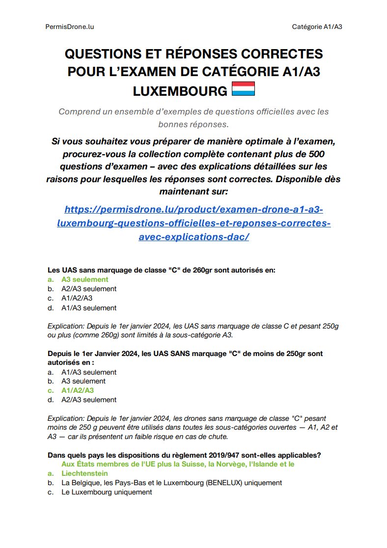 Examen Drone A1/A3 Luxembourg – Questions officielles et réponses correctes avec explications (DAC) – Image 3