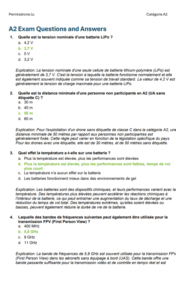 Examen Drone A2 Luxembourg – Questions officielles, réponses complètes et matériel d’apprentissage complet (Direction de l’Aviation Civile - DAC) – Image 5