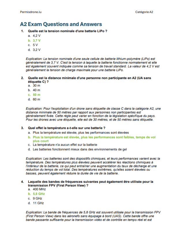 Examen Drone A2 Luxembourg – Questions officielles, réponses complètes et matériel d’apprentissage complet (Direction de l’Aviation Civile - DAC)